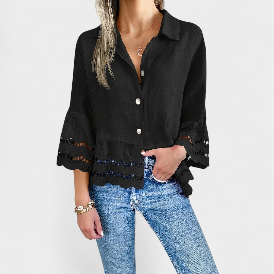NORTHLINE STUDIO | LACE TRIM BUTTON BLOUSE