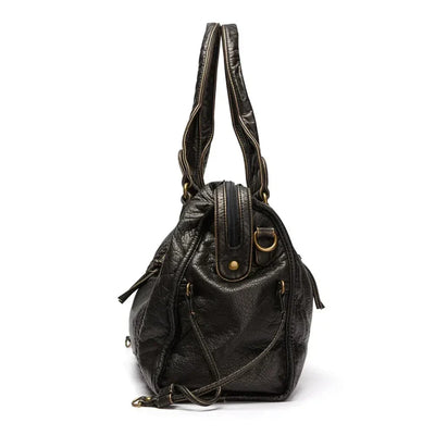 Elegant vintage leather black handbag