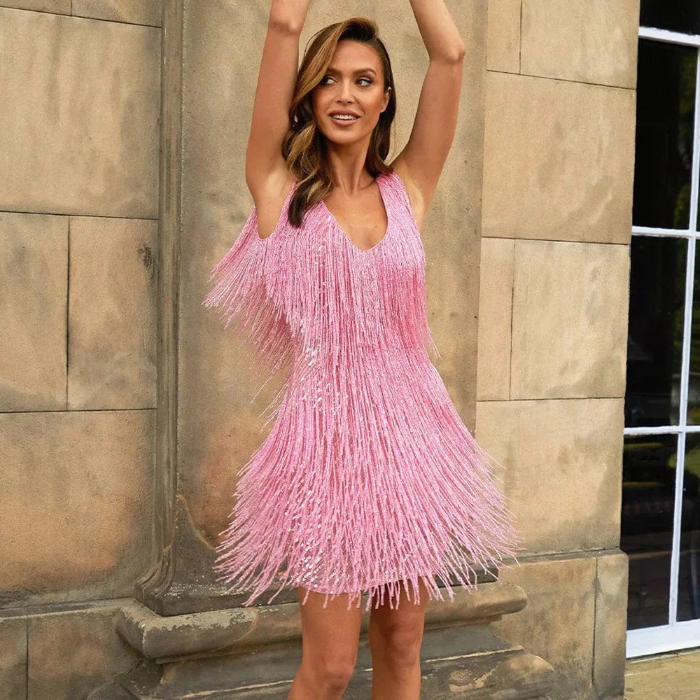 Kimberly | Women’s Cocktail Dress with Fringe Feathers