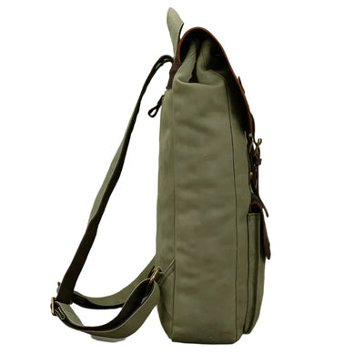 Genuine Leather & Canvas Rucksack | Vintage College Laptop Backpack