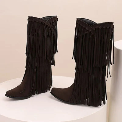 Jessica | Women’s Fringe Knee-High Boots Western Style