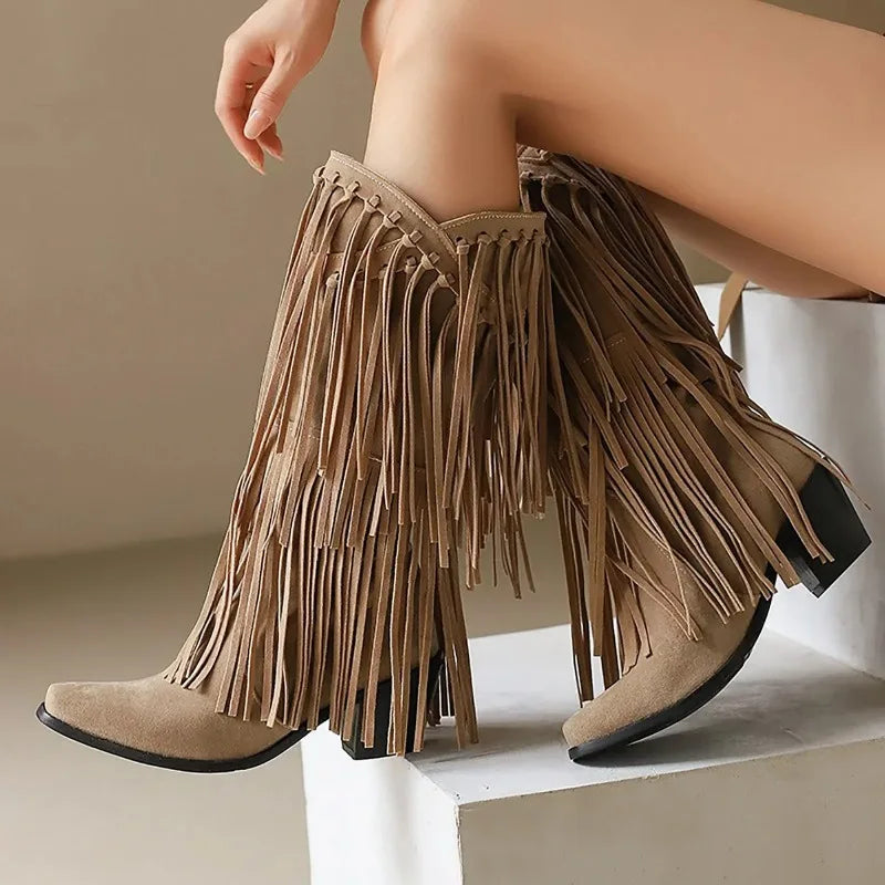 Jessica | Women’s Fringe Knee-High Boots Western Style