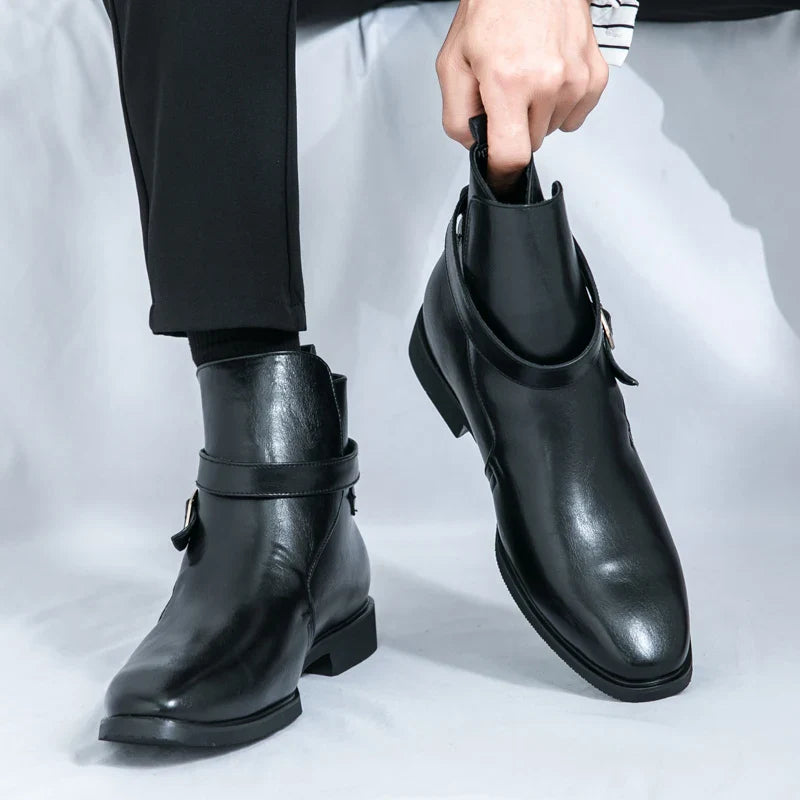 Pascal Mercier Sleek Buckle Strap Leather Ankle Boots