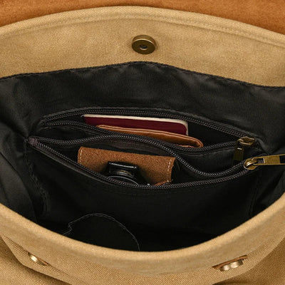 Genuine Leather & Canvas Rucksack | Vintage College Laptop Backpack