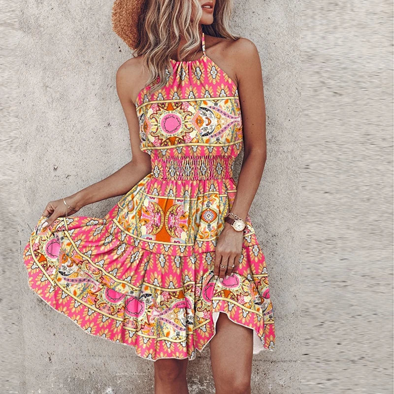 Evelyn | Boho Print Halter Dress