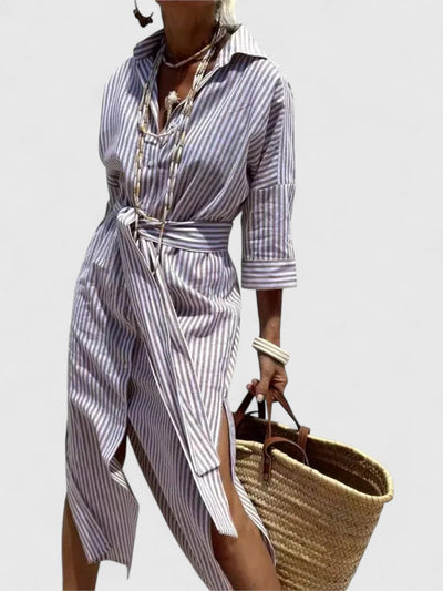 Amarise | Striped Belted Shirt Dress