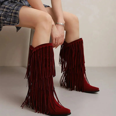 Jessica | Women’s Fringe Knee-High Boots Western Style