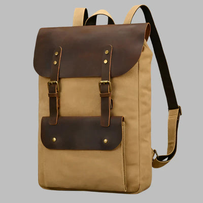 Genuine Leather & Canvas Rucksack | Vintage College Laptop Backpack