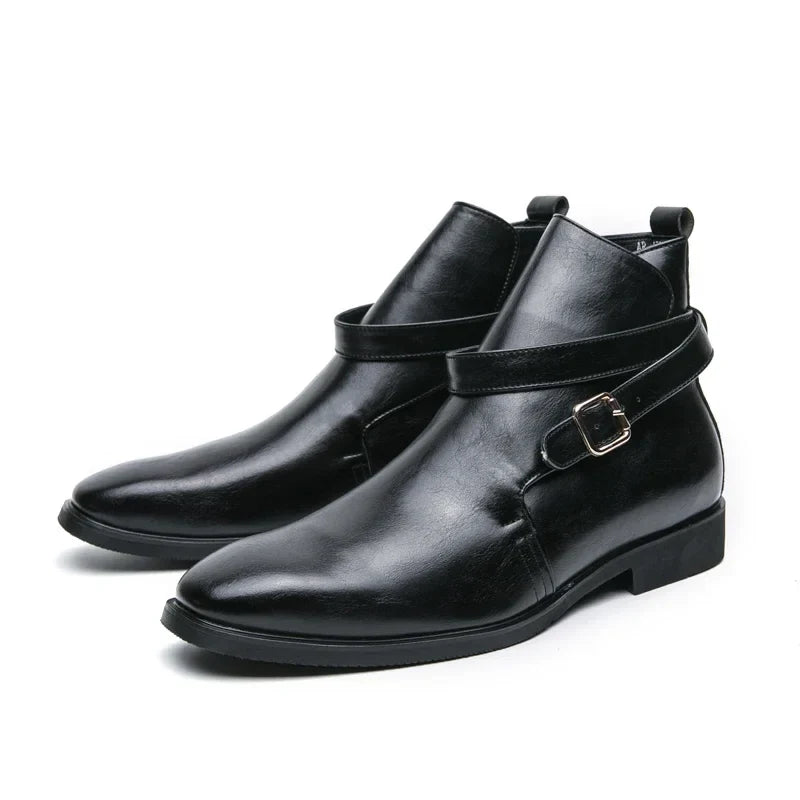 Pascal Mercier Sleek Buckle Strap Leather Ankle Boots