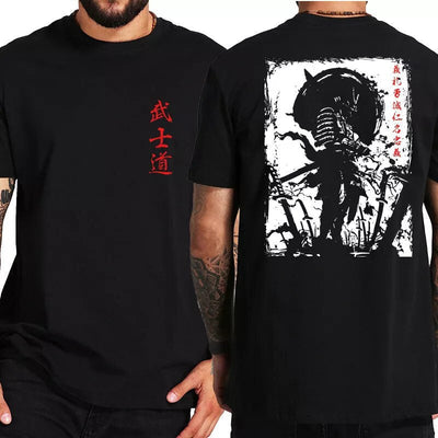 Japan Samurai Spirit T Shirts Japanese Style Back Print EU Size 100% Cotton Tops T-shirt Bushido Male Gifts Tee