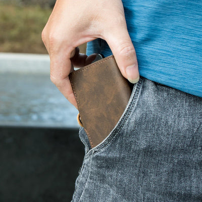 Men’s RFID Blocking Pop-Up Card Wallet – Vintage Leather Slim Money Clip Holder