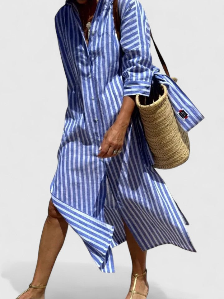 Amarise | Striped Belted Shirt Dress