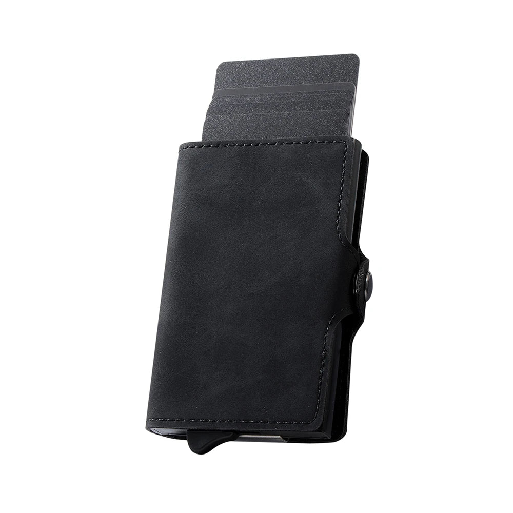 Men’s RFID Blocking Pop-Up Card Wallet – Vintage Leather Slim Money Clip Holder