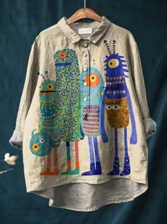 Stylish Blouse with Monster Print