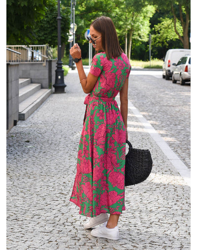Freya | Bold Blossom Tie-Waist Midi Dress