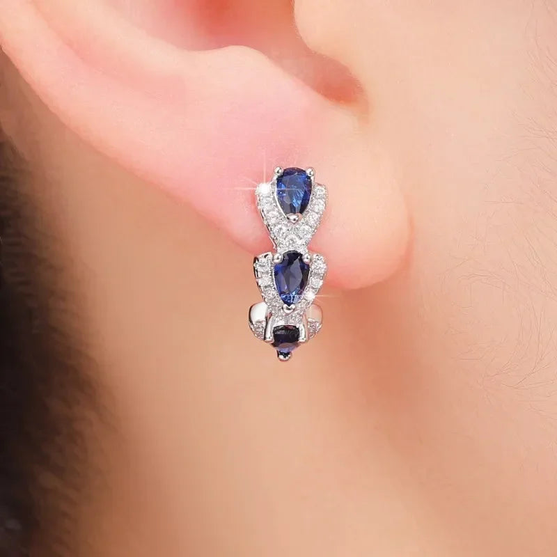 Royal Sapphire Crest Earrings | White Gold 16k
