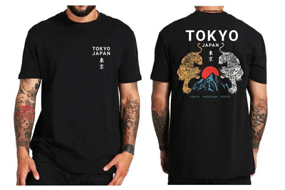 Tiger T Shirt Japanese Tokyo Back Print Harajuku Gang Gifts Street Wear Culture Cool Design Tops Tee Homme