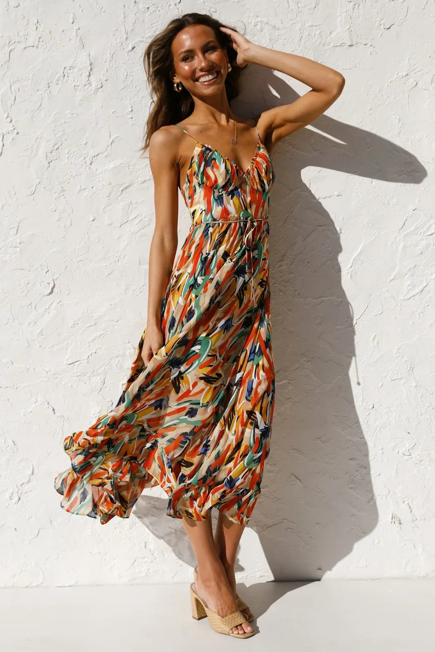 Isla | Sunset Brushstroke Midi Dress