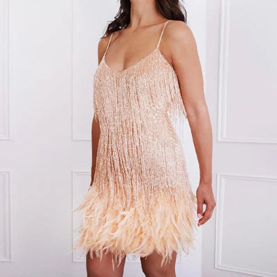 Lily | Women’s Cocktail Dress with Fringe Feathers
