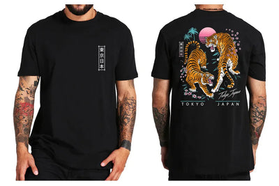 Tiger T Shirt Japanese Tokyo Back Print Harajuku Gang Gifts Street Wear Culture Cool Design Tops Tee Homme