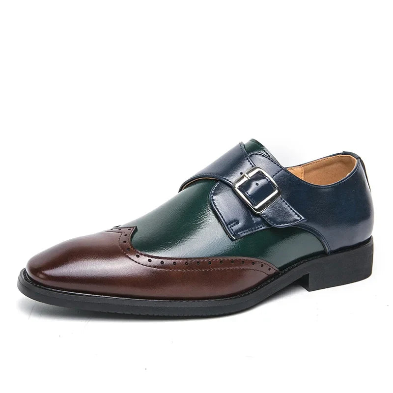 Bruno Lombardo Monk Strap Brogue Leather Shoes