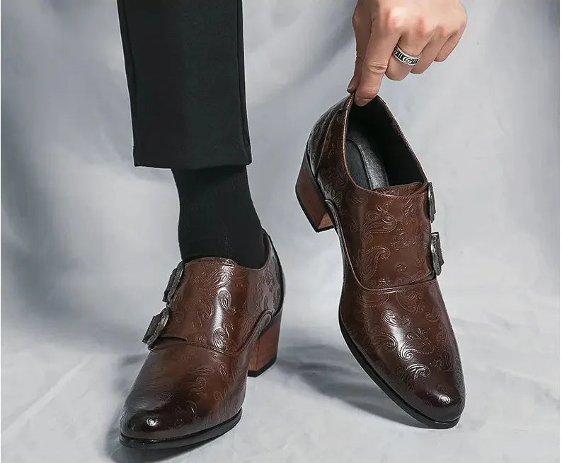 Leonardo Savarese Embossed Monk Strap Dress Arch Support Shoes