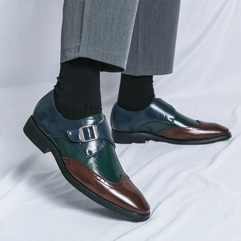 Bruno Lombardo Monk Strap Brogue Leather Shoes