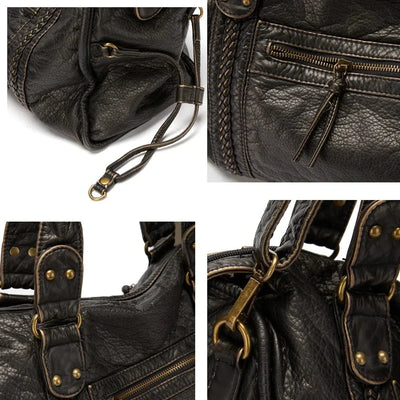 Elegant vintage leather black handbag