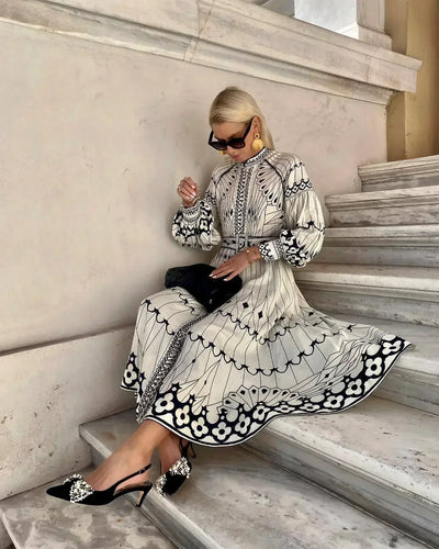 Eulalia - Retro Stand Collar Boho Dress