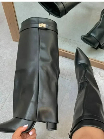 Mia | Women’s Leather Thigh-High Boots with Buckle