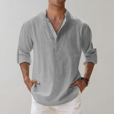 Avencea - Men's Summer Shirt with Long Sleeves and V-Neck