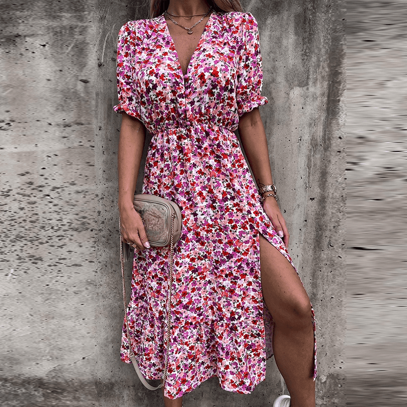 Avencea - Flower Print Skirt with Slit