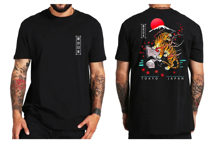 Tiger T Shirt Japanese Tokyo Back Print Harajuku Gang Gifts Street Wear Culture Cool Design Tops Tee Homme