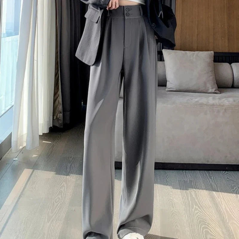 Avencea - High-Waisted Formal Pants with Wide Legs - Style with Pleated Details