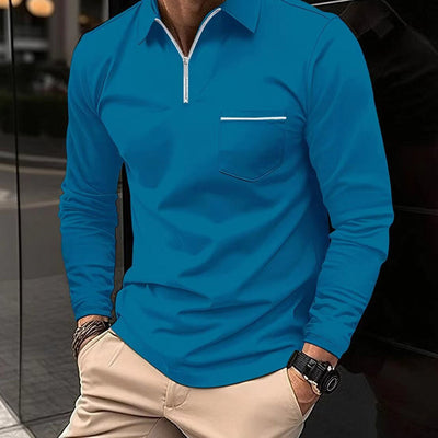 Avencea - Long Sleeve Polo Shirt with Zipper for Men