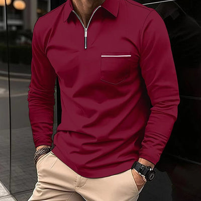 Avencea - Long Sleeve Polo Shirt with Zipper for Men
