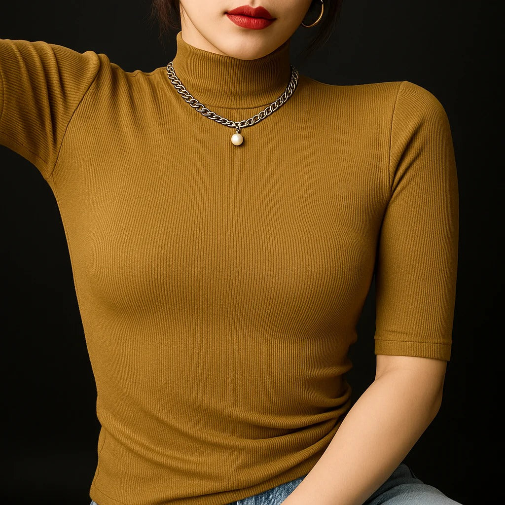 Ribbed Essential Mock Neck Top