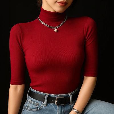 Ribbed Essential Mock Neck Top