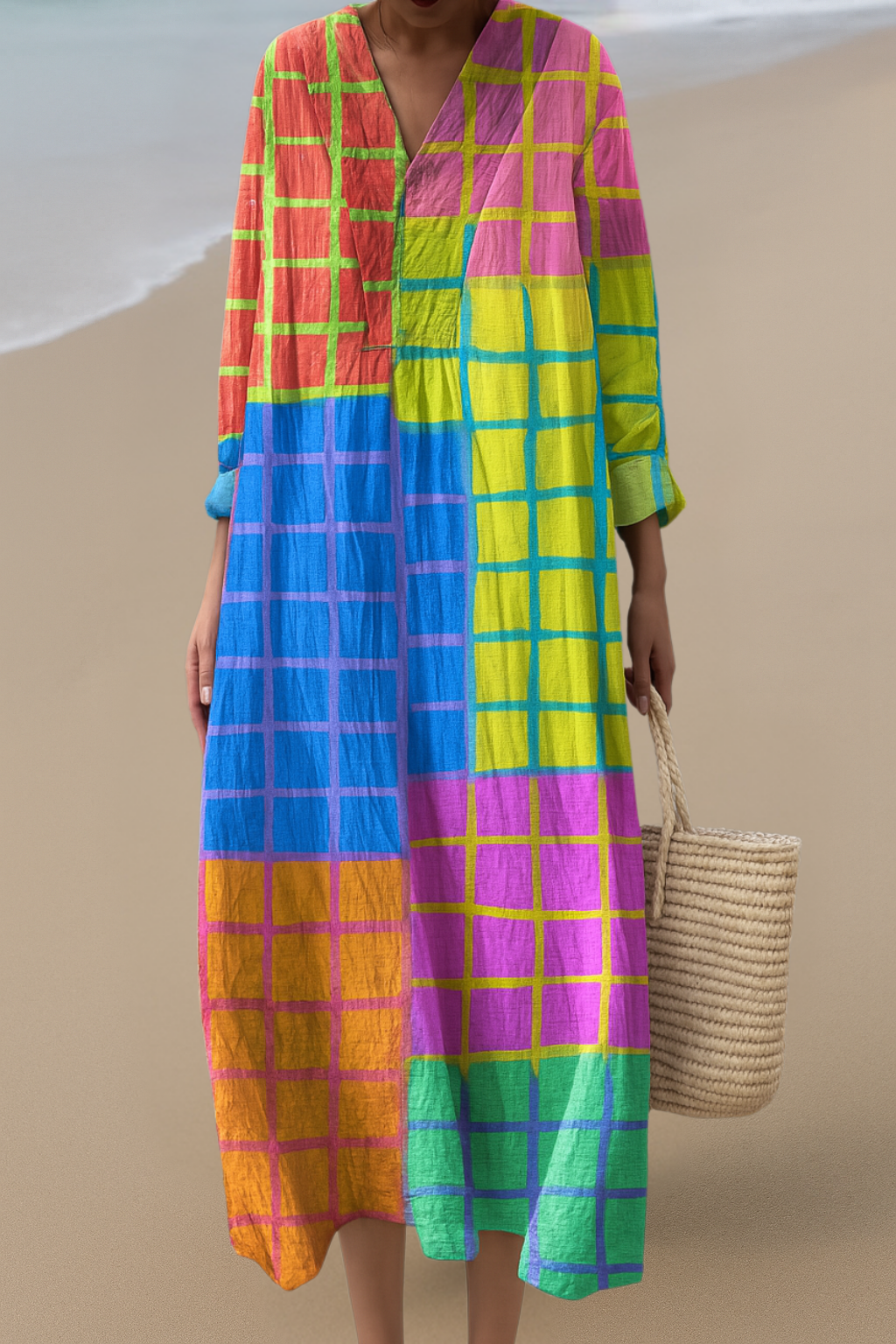 Charlene™ - Colorful Grid Maxi Dress
