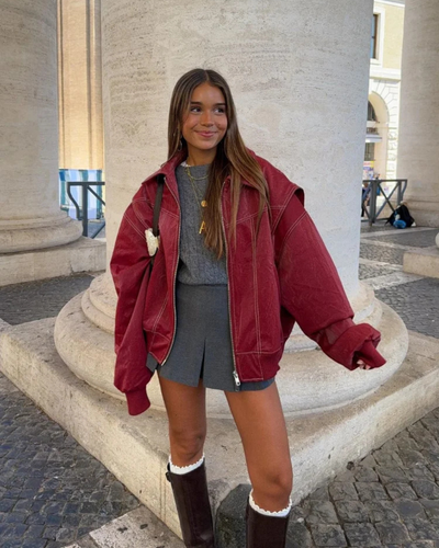 Samantha | Women’s Oversized Leather Bomber Zip Jacket