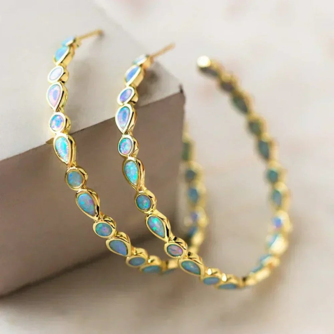 Gratia | Blue Opal Gold Hoop Earrings