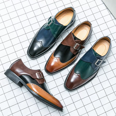 Bruno Lombardo Monk Strap Brogue Leather Shoes