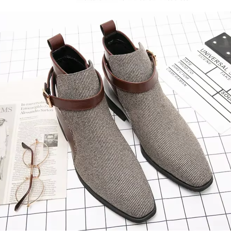 Romain Durand Mesh Leather Buckle Ankle Boots