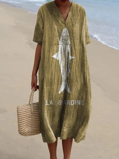 Sardine Fish Graphic Printed Women's Flowy Dress
