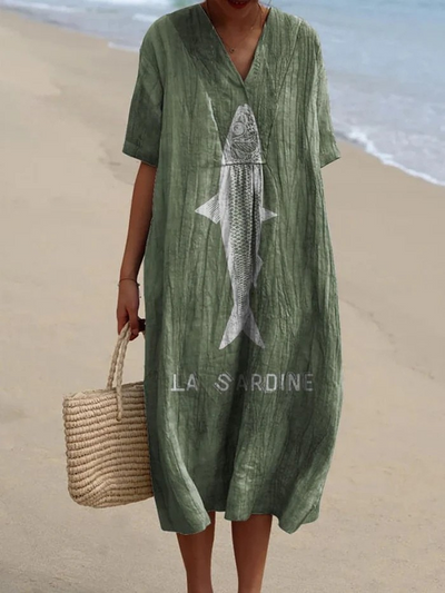 Sardine Fish Graphic Printed Women's Flowy Dress