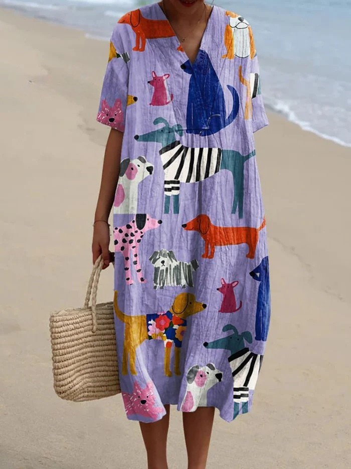 Women's  Dog  Art Print  Casual Dress