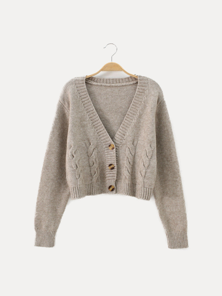 Ella | Women’s Buttoned V-Neck Knit Crop Sweater