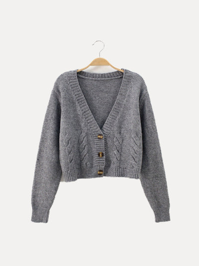 Ella | Women’s Buttoned V-Neck Knit Crop Sweater