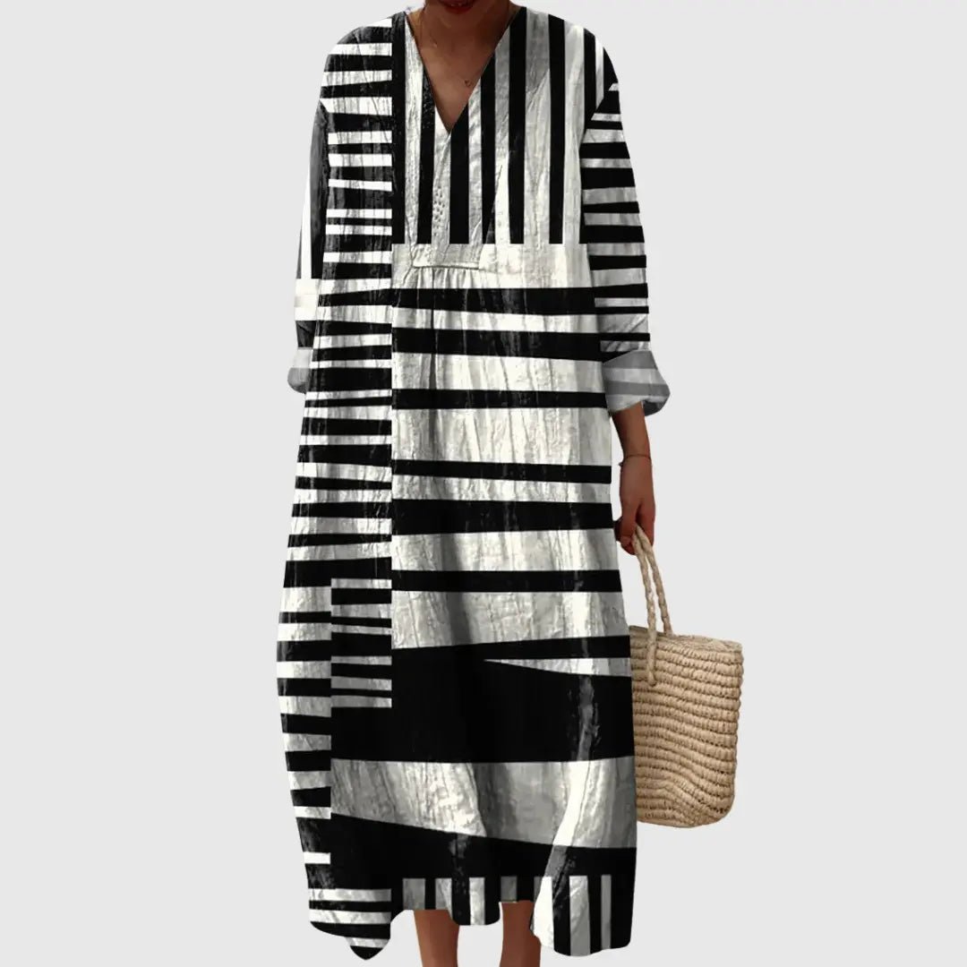 Malia | Monochrome Art Stripe Maxi Dress