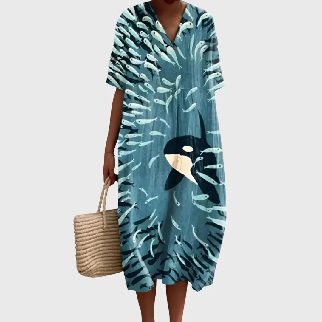 Nia | Ocean Dance Orca Print Midi Dress